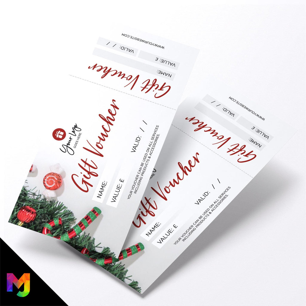 Custom printed gift vouchers | Perforated stubs | Christmas Style Business Festive Winter Snow Presents Gifts Cookies 2