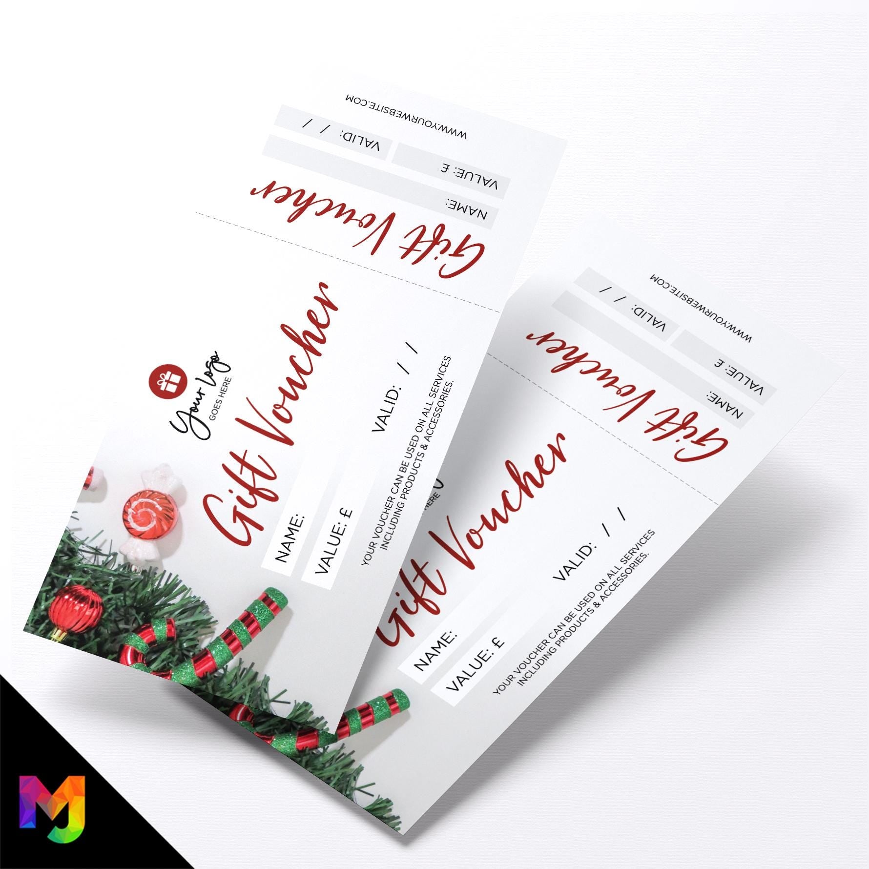 Custom printed gift vouchers | Perforated stubs | Christmas Style Business Festive Winter Snow Presents Gifts Cookies 2