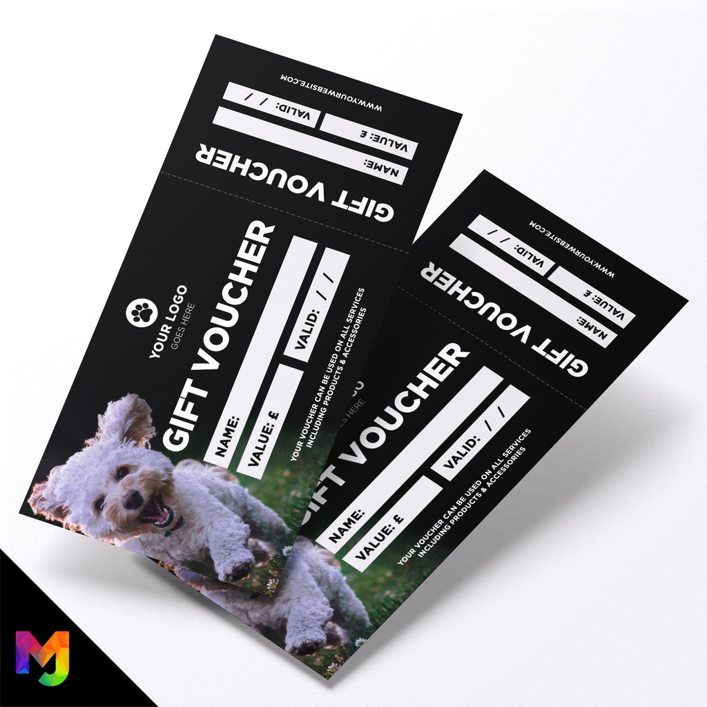 Custom printed gift vouchers | Perforated stubs | Dog Pets Shop Pet Walking Grooming Supplies Puppy Animals Business 4