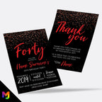 Personalised 40th birthday party Invitations Invites | Black red glitter modern design