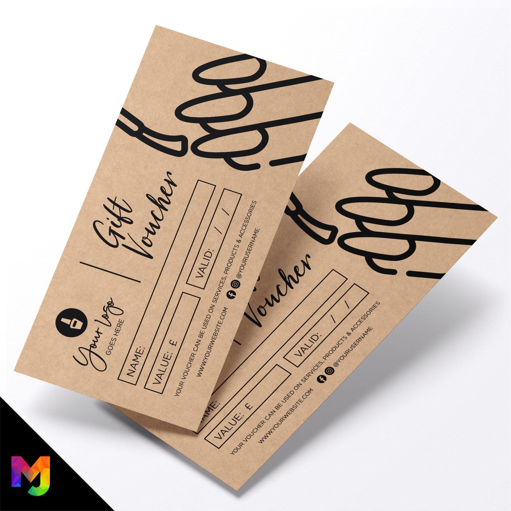 Custom printed kraft gift vouchers | Eco-friendly recycled | Nail technician beauty therapist salon business 2