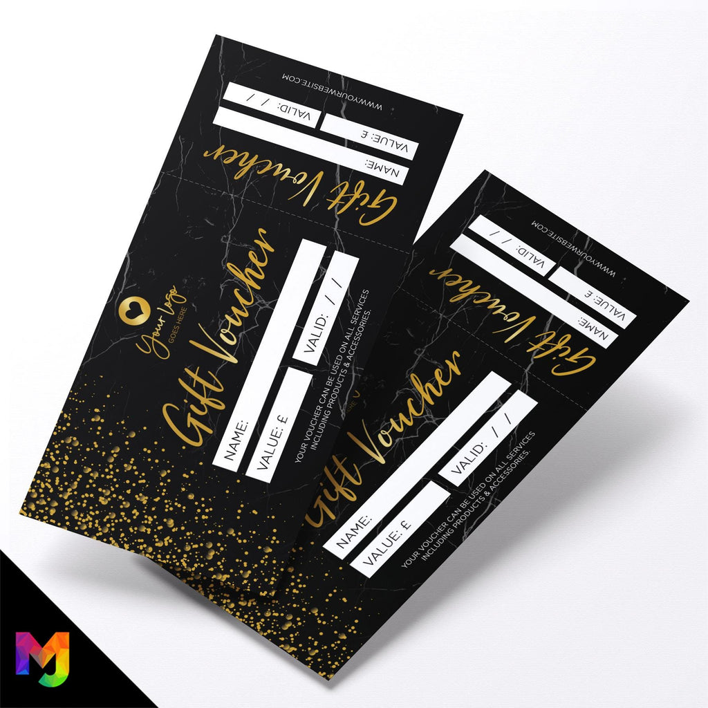 Custom printed gift vouchers | Perforated stubs | Marble Gold Black Modern Sparkle Style Modern Elegant Fancy