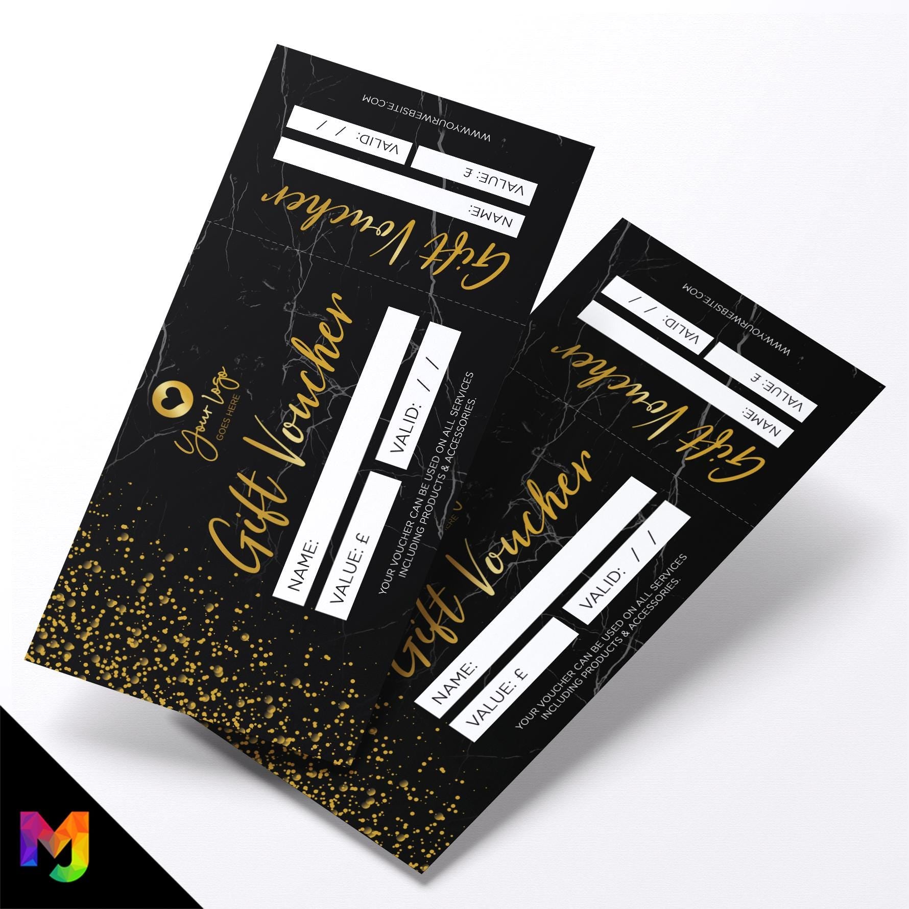 Custom printed gift vouchers | Perforated stubs | Marble Gold Black Modern Sparkle Style Modern Elegant Fancy