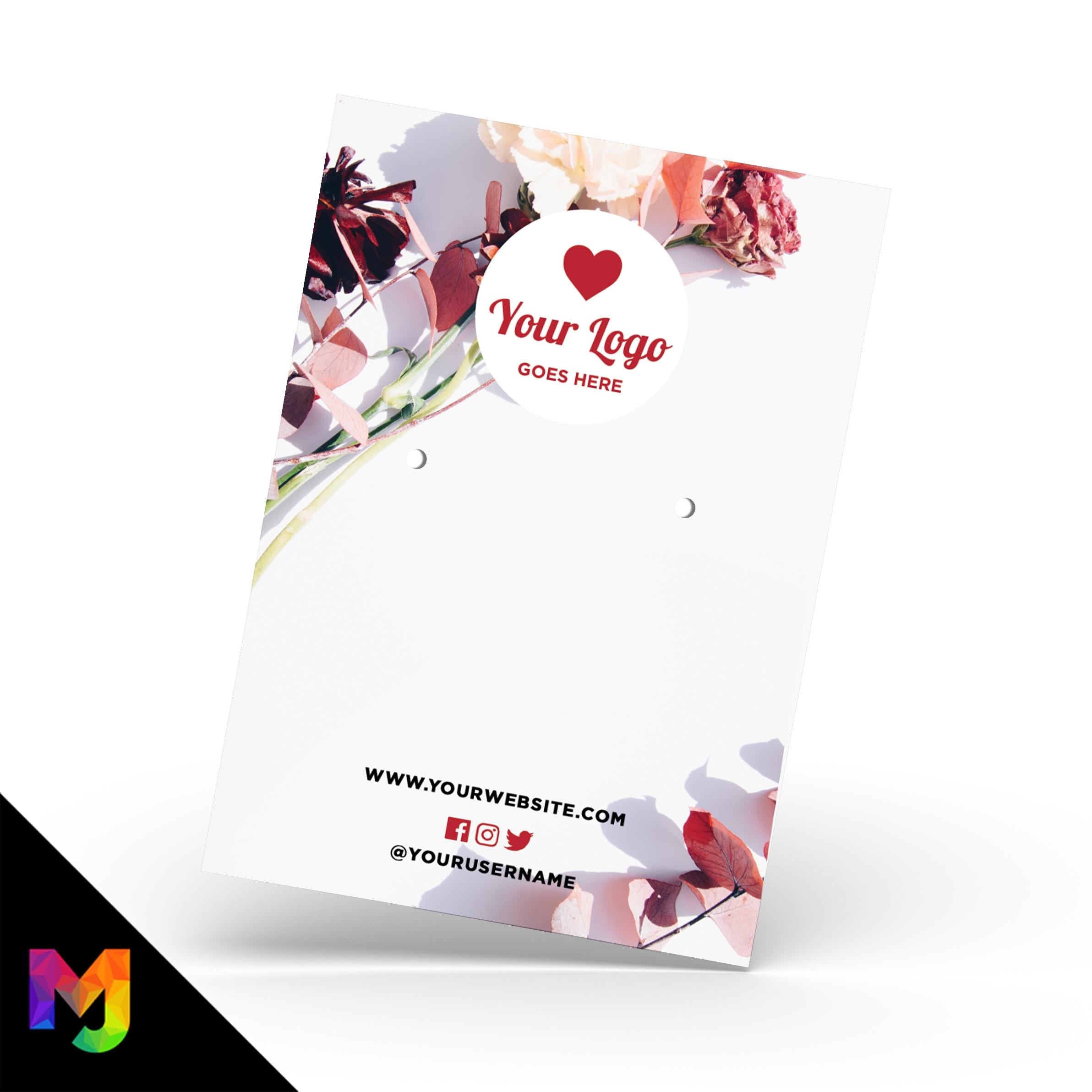 Custom jewellery backing card printing | A6 size | Pink red floral flowers feminine design