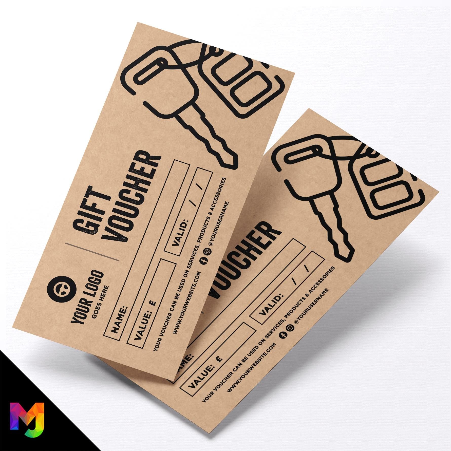 Custom printed kraft gift vouchers | Eco-friendly recycled | Car Wash Valet Business Garage Cleaning Detailing Showroom 2