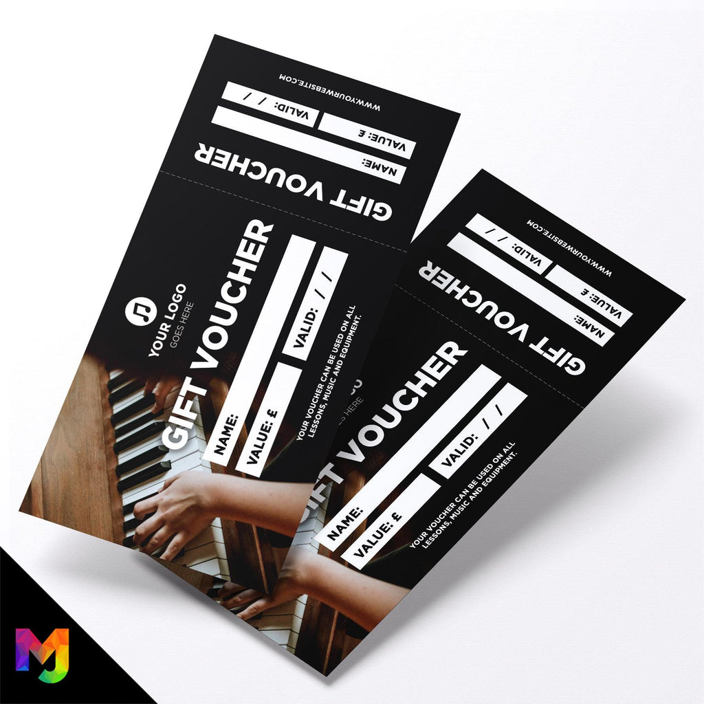 Custom printed gift vouchers | Perforated stubs | Piano Lesson Music Business Shop Gig Show Band Instruments 2