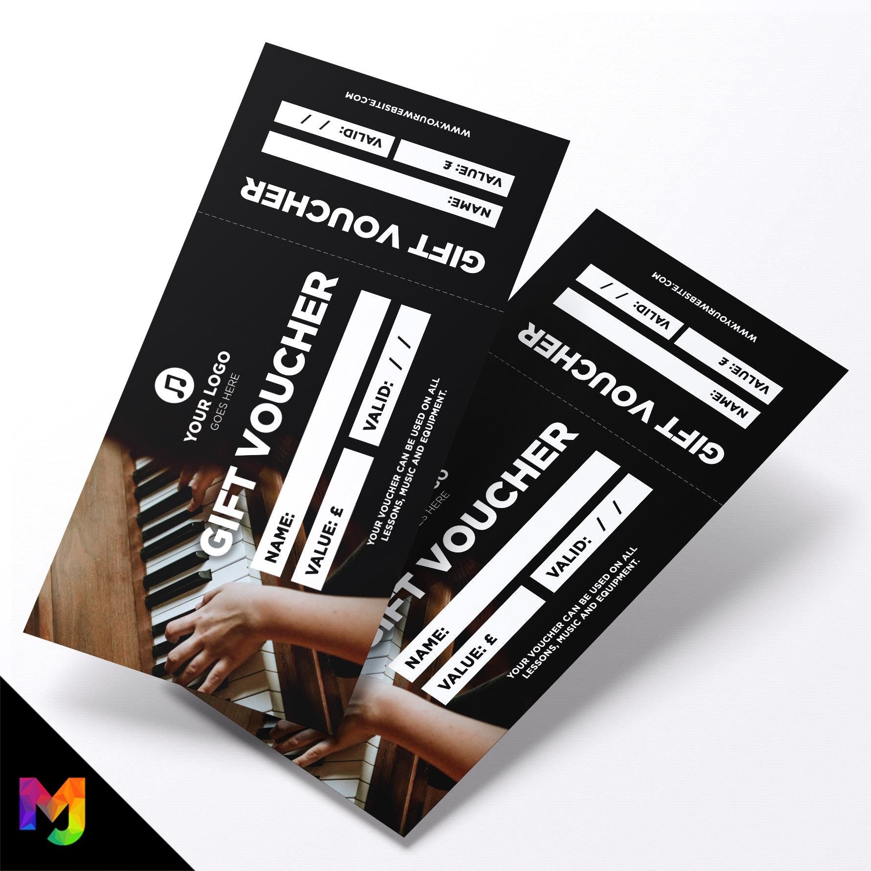 Custom printed gift vouchers | Perforated stubs | Piano Lesson Music Business Shop Gig Show Band Instruments 2