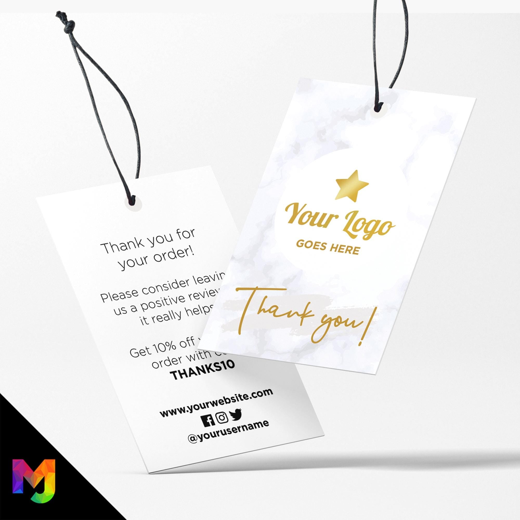 Custom printed thank you swing tags cards | Marble gold modern style design
