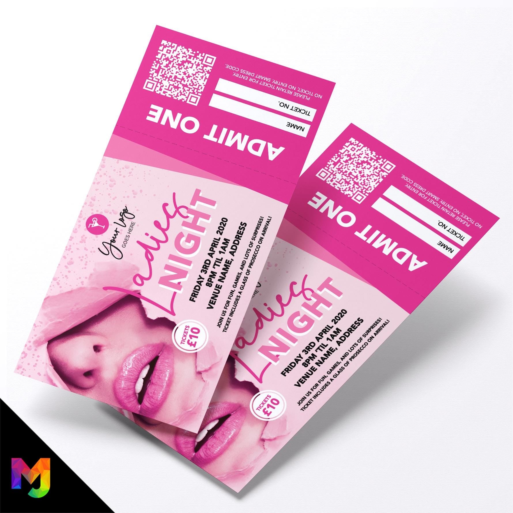 Custom ladies night event tickets | Perforated stubs | Pink lady pub female party