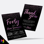 Personalised 40th birthday party Invitations Invites | Black purple pink glitter style modern design