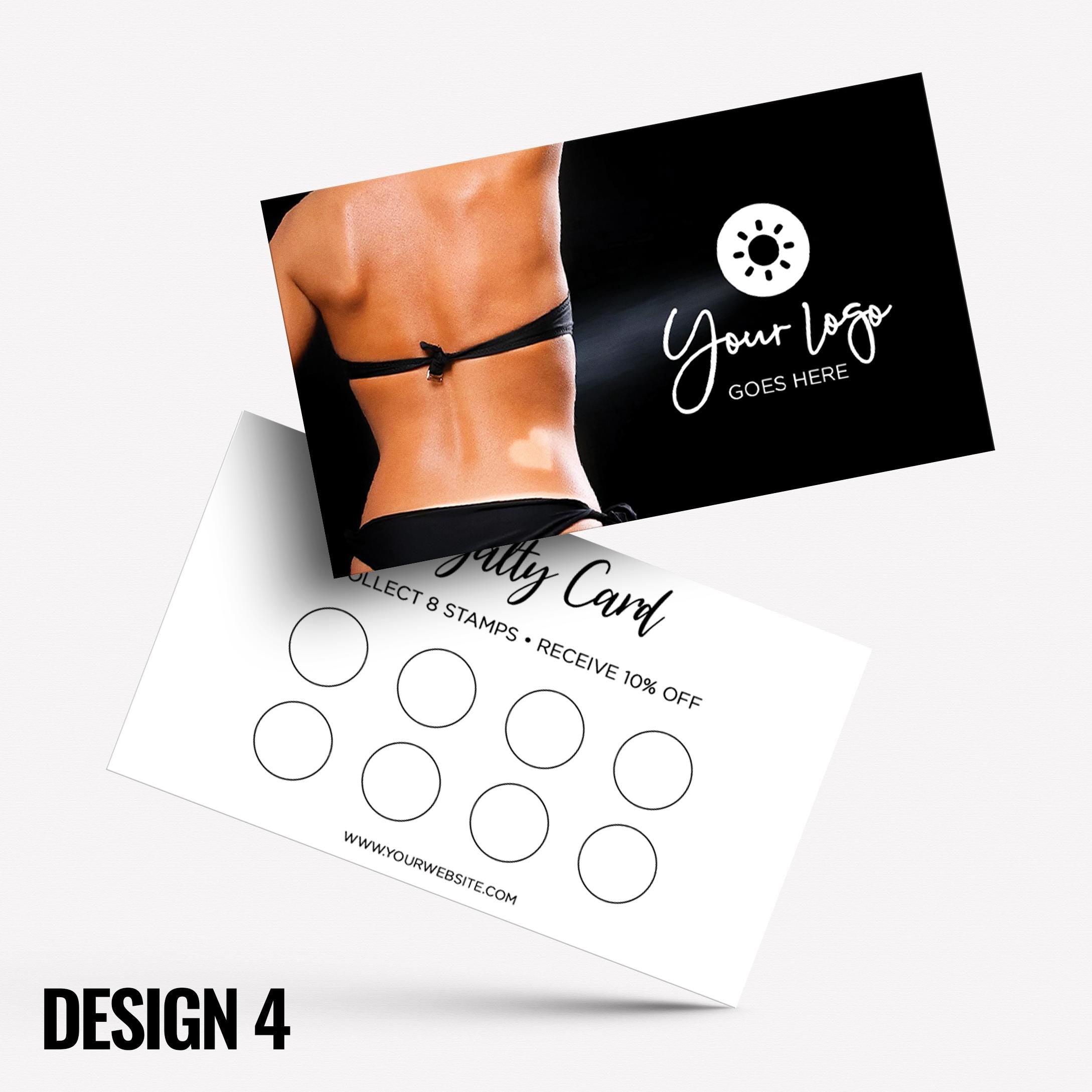Custom printed loyalty reward cards | Aesthetics clinic beautician PMU injection botox cosmetics beauty female tanning salon tan spraytan