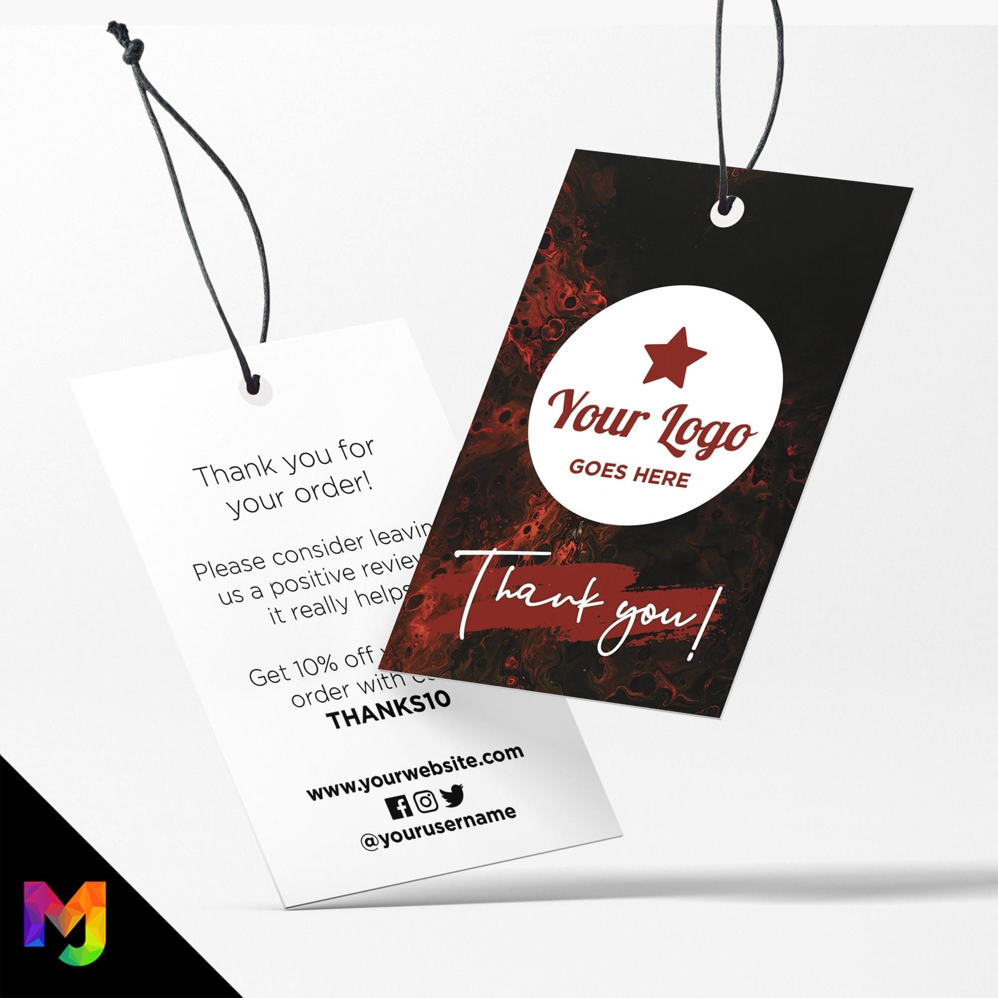 Custom printed thank you swing tags cards | Red black smoke abstract style design