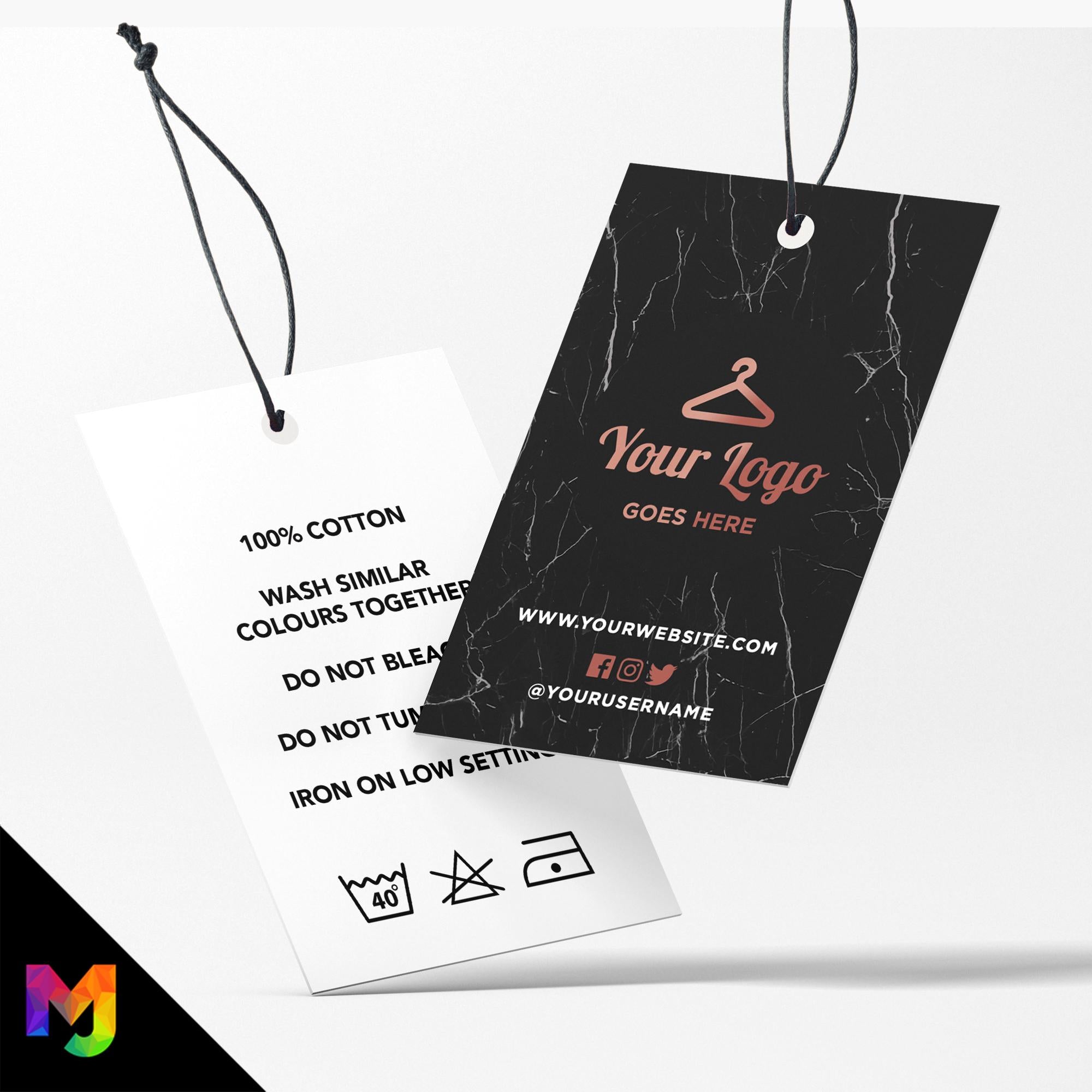 Custom printed clothing swing tags cards | Black marble rose gold modern style design