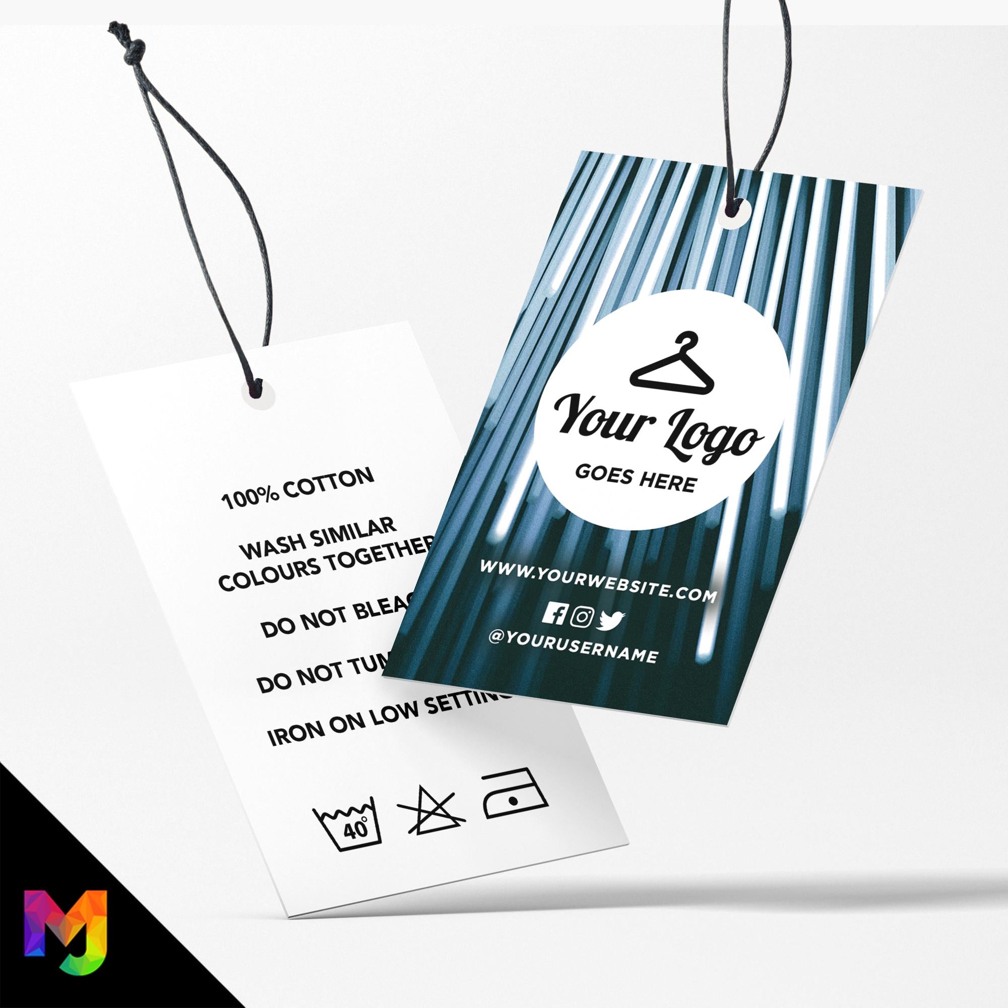 Custom printed clothing swing tags cards | Blue black strobe light abstract style design