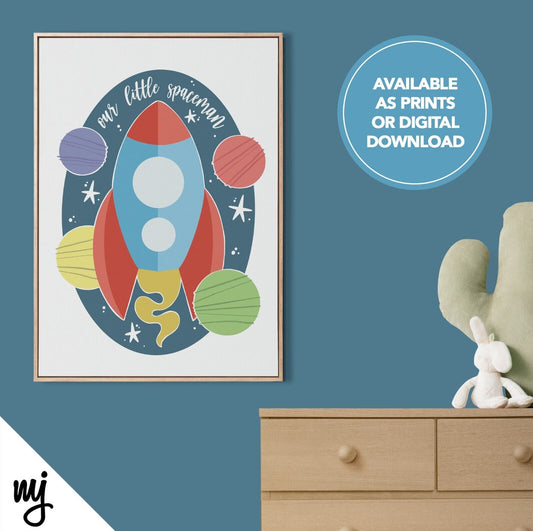 Our Little Space Man Design Kids Baby Art Print | Nursery Decor | Rocket Sci-fi