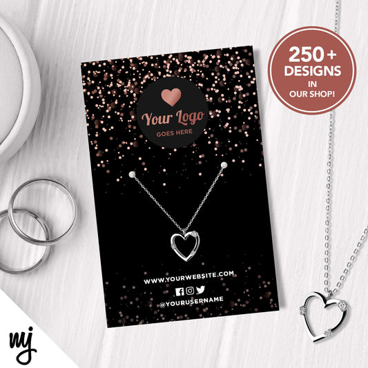 Custom Jewellery Backing Card Printing | Black Rose Gold Glitter Style Design