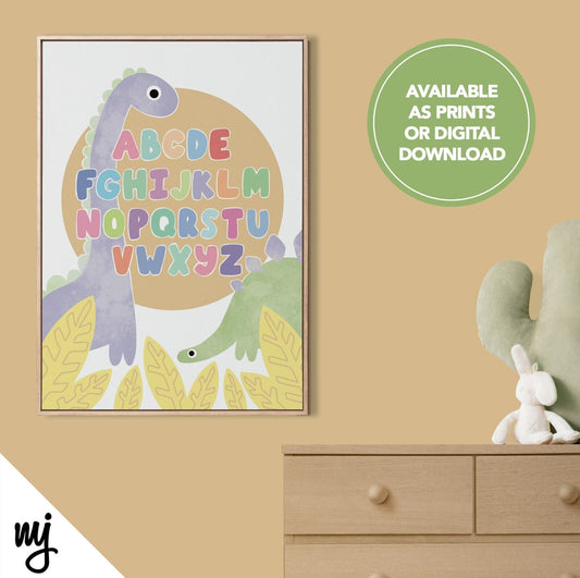 Alphabet Design Kids Baby Art Print | Nursery Decor | Dinosaur Stegosaurus Cute