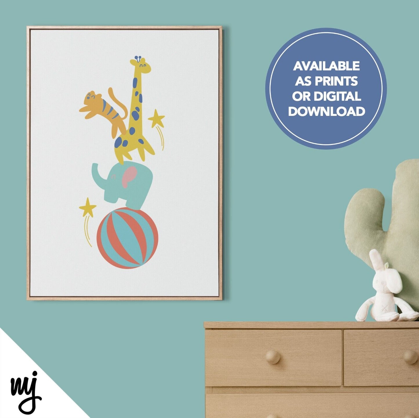 Circus Design Kids Baby Art Print | Nursery Decor | Elephant Giraffe Tiger Cute