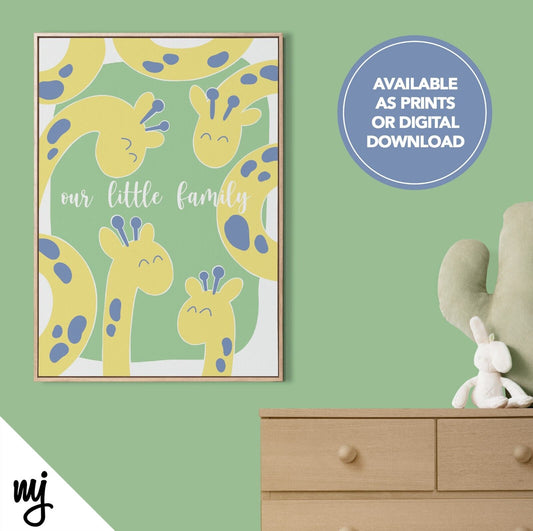 Our Little Family Giraffe Design Kids Baby Art Print | Nursery Decor | Cute