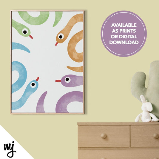 Snake Design Kids Baby Art Print | Nursery Decor | Jungle Animals Cute Design