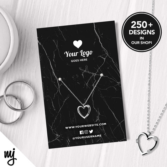 Custom Jewellery Backing Card Printing | Black Marble White Modern Style Design