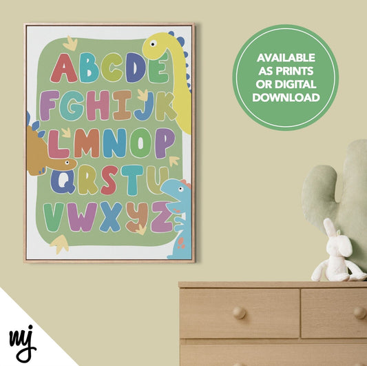 Alphabet Design Kids Baby Art Print | Nursery Decor | Dinosaur Dinosaurs T-rex