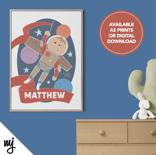 Personalised Spaceman Kids Baby Art Print | Nursery Decor | Rocket Sci-fi