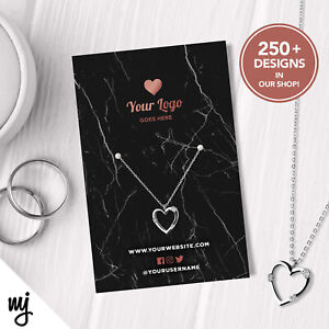 Custom Jewellery Backing Card Printing | Black Marble Rose Gold Style Design