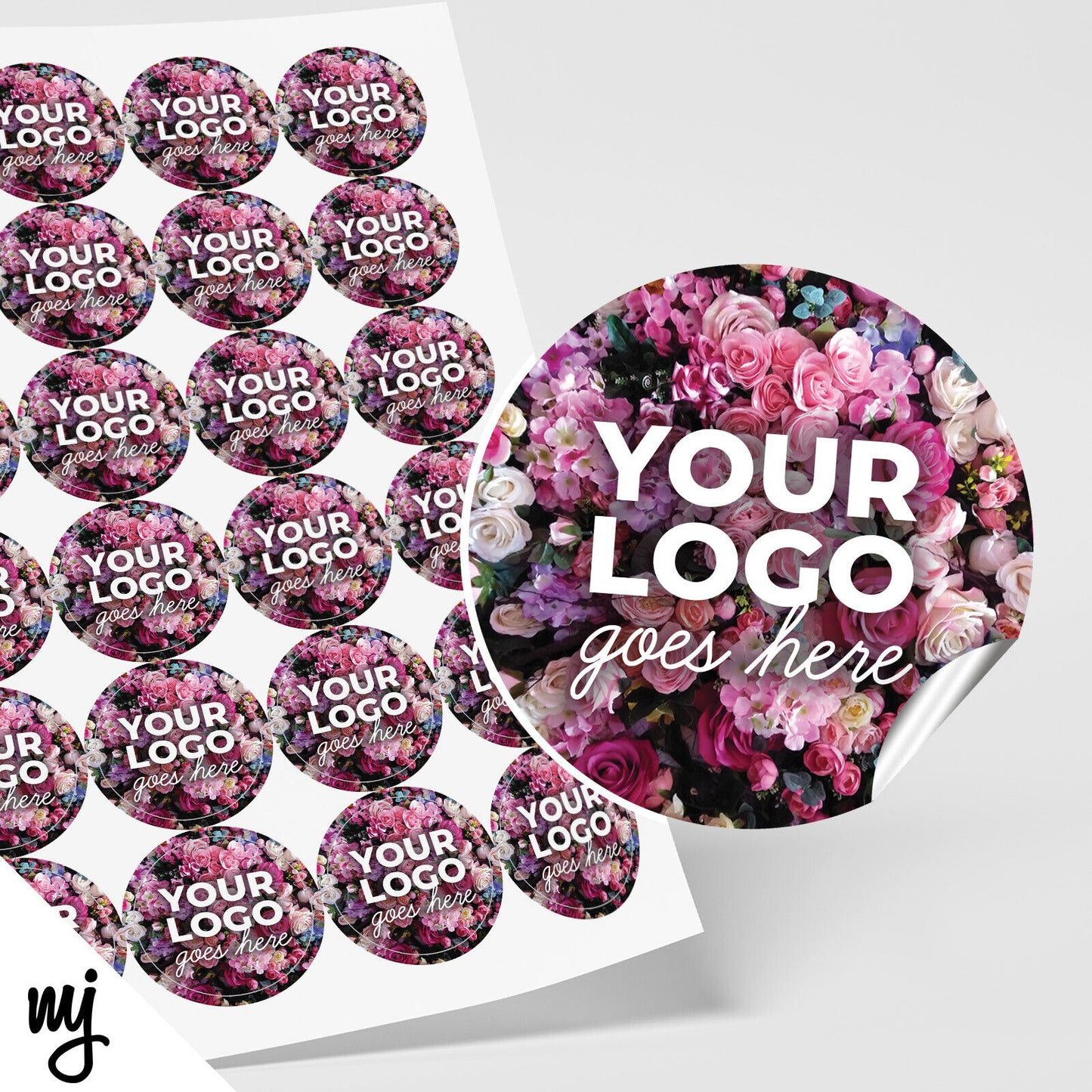 CUSTOM ROUND STICKER LABEL PRINTING | ADD LOGO / TEXT | PINK FLORAL FLOWERS 2