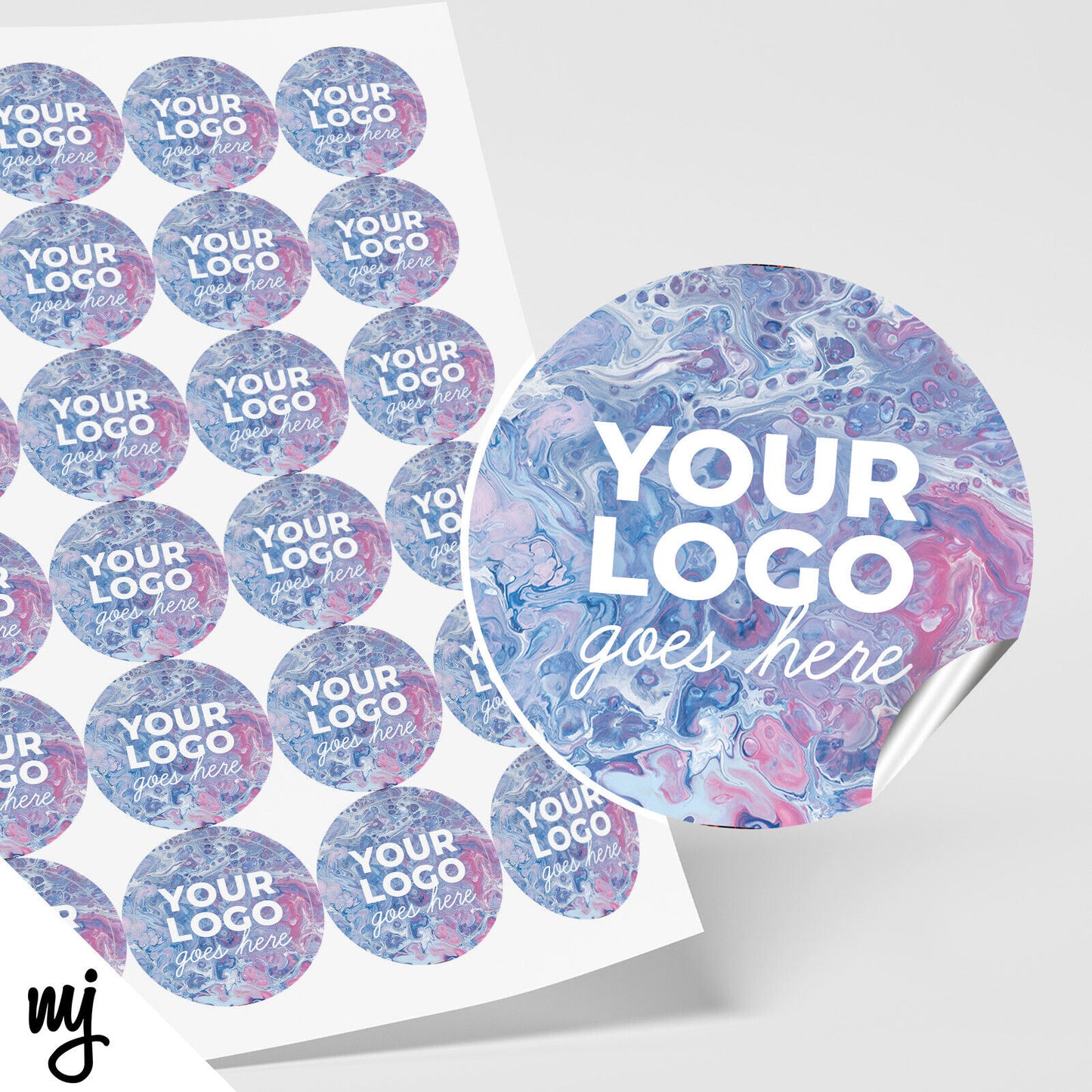 CUSTOM ROUND STICKER LABEL PRINTING | ADD LOGO / TEXT | BLUE PURPLE WAX 2