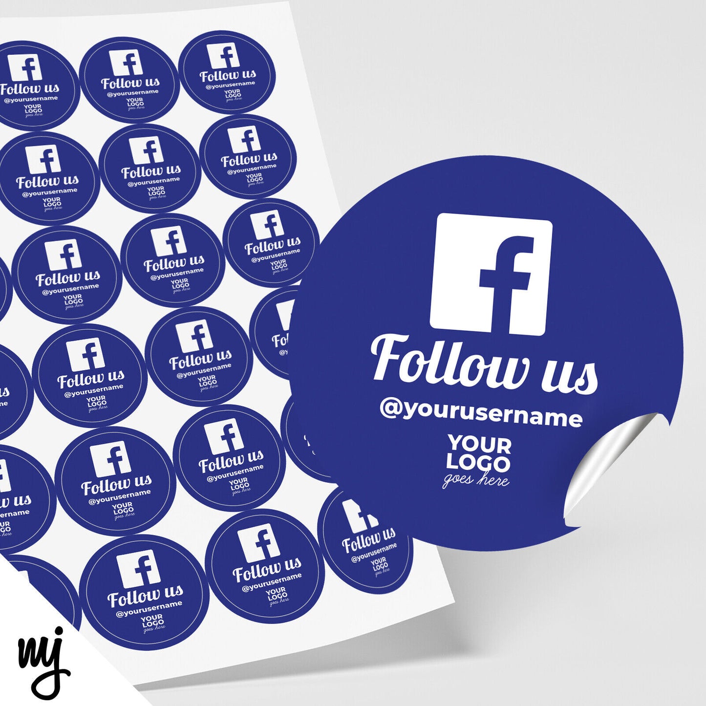 CUSTOM FOLLOW US ON FACEBOOK ROUND STICKER PRINTING | ADD YOUR LOGO!