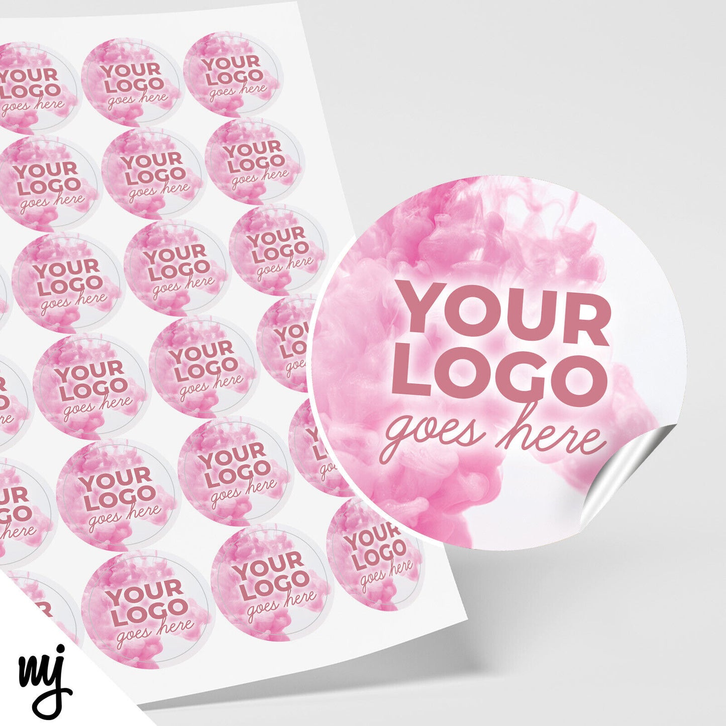 CUSTOM ROUND STICKER LABEL PRINTING | ADD LOGO / TEXT | PINK SMOKE ABSTRACT