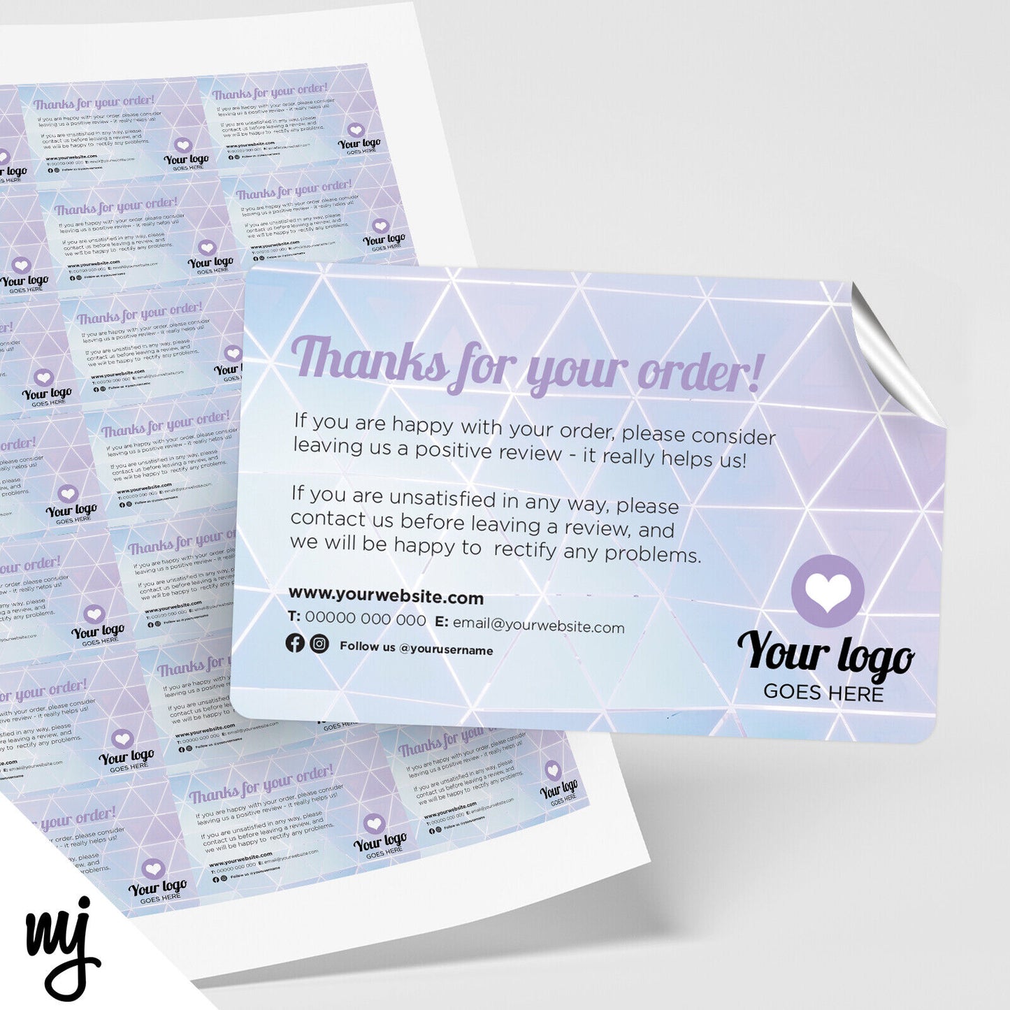 CUSTOM RECTANGLE THANK YOU STICKER LABELS | PURPLE BLUE GREY STROBE ABSTRACT