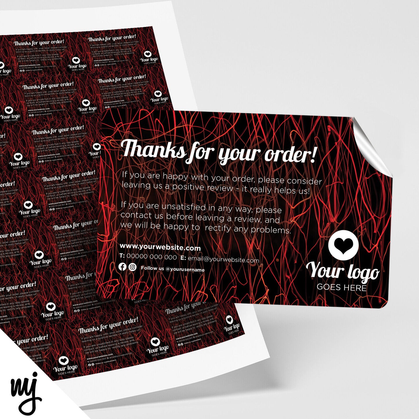 CUSTOM RECTANGLE THANK YOU STICKER LABELS | RED BLACK MESSY LINES ABSTRACT