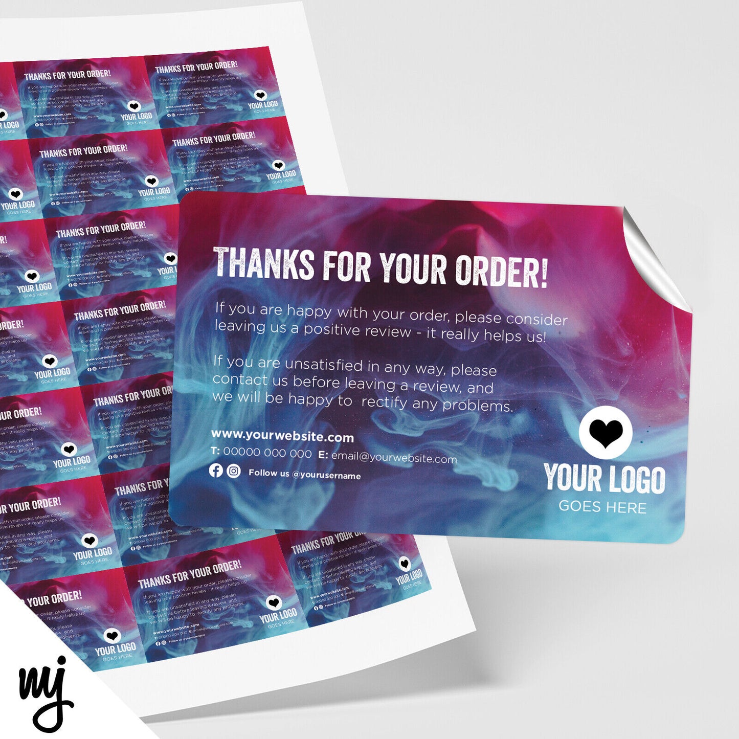 CUSTOM RECTANGLE THANK YOU STICKER LABELS | RED BLUE PINK SMOKE ABSTRACT DESIGN