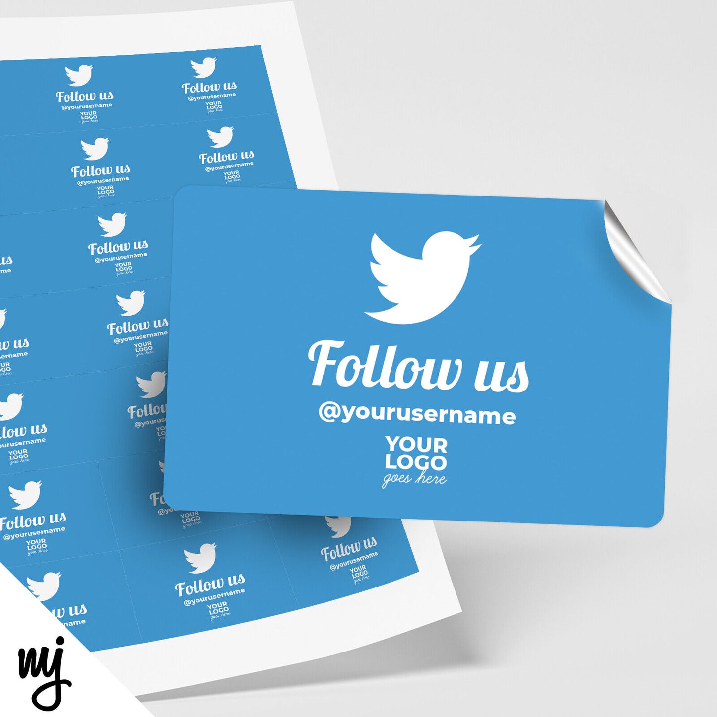 CUSTOM FOLLOW US ON TWITTER RECTANGLE STICKER PRINTING | ADD YOUR LOGO!