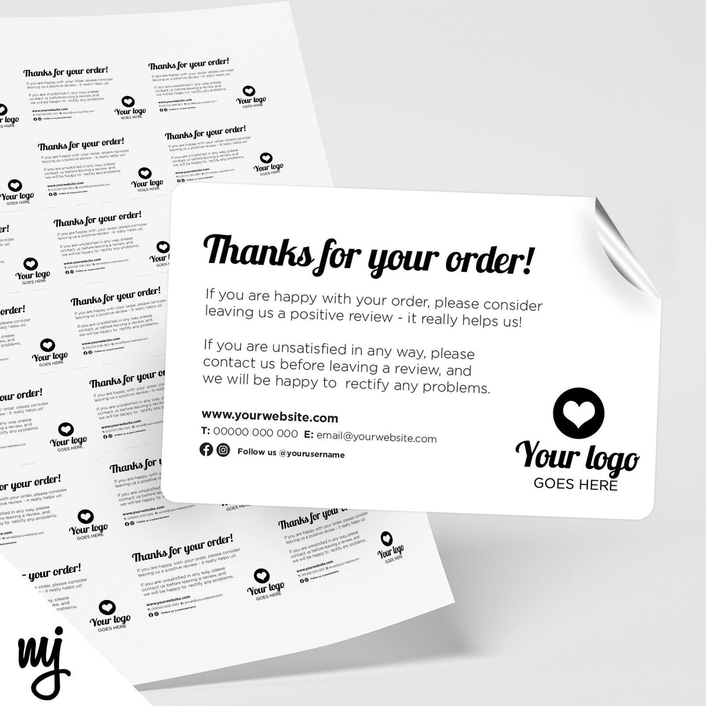 CUSTOM RECTANGLE THANK YOU STICKER LABELS | PLAIN WHITE & BLACK | ADD YOUR LOGO
