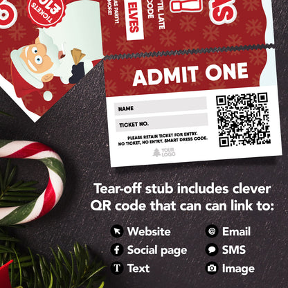Custom Christmas Party Ticket Printing | Perforated Stubs | Any Event! Red Santa