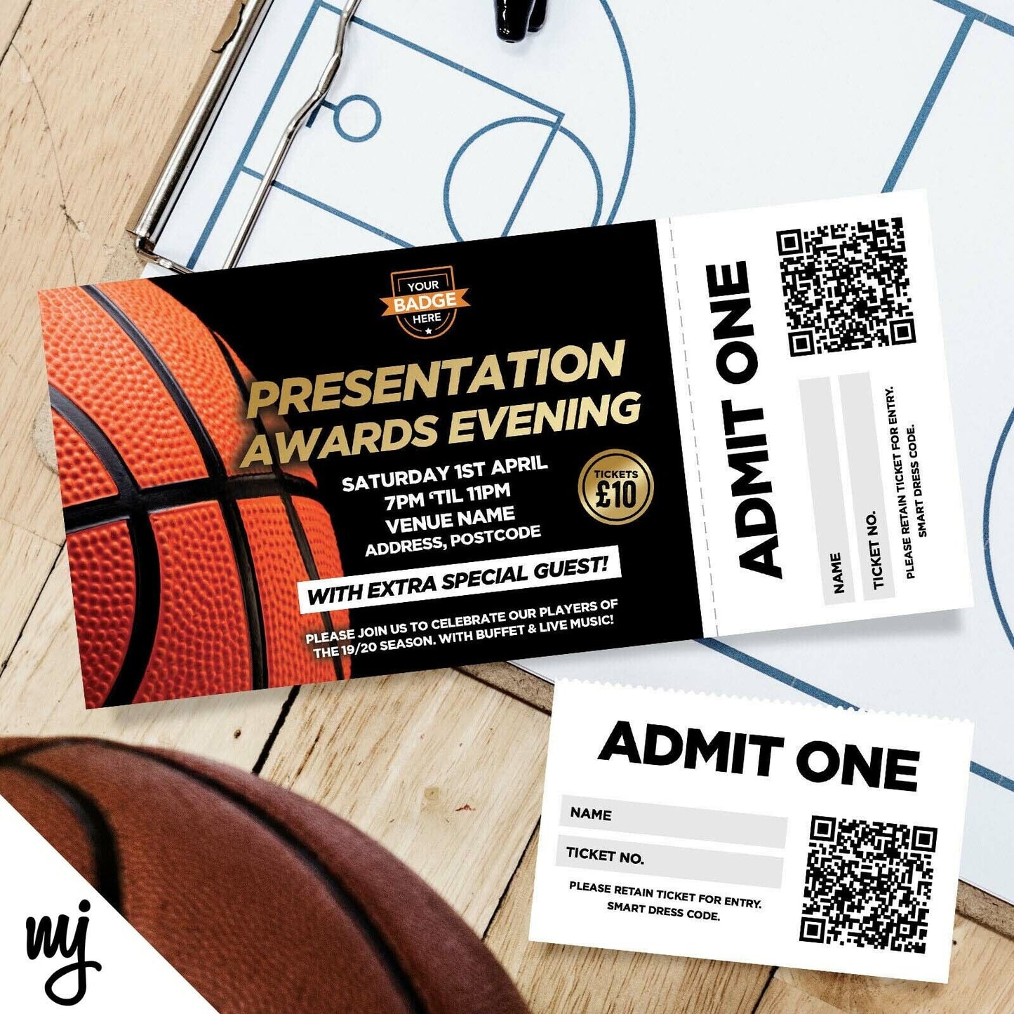 Custom Basketball Presentation Awards Night Ticket Printing | Perforated Stubs