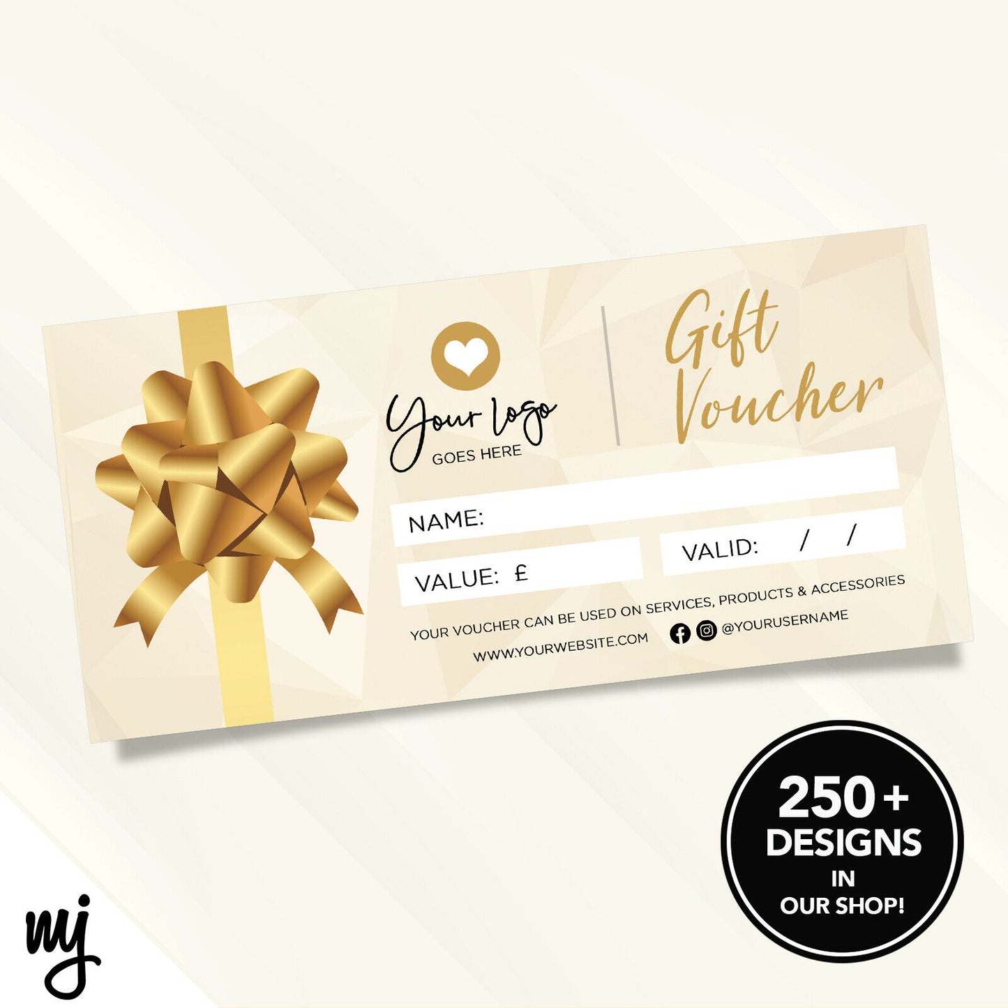 Custom Printed Business Gift Vouchers | Gold Glitter Generic Bow Present 01