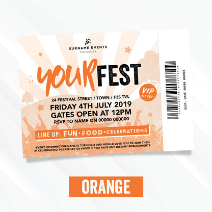 Personalised Festival Vip Ticket Style Birthday Party Invitations | Kids/adults!