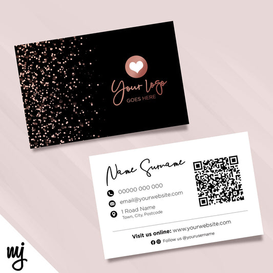 Custom Business Card Printing | Black Rose Gold Glitter Style Modern Design