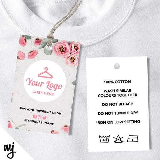 Custom Clothing Swing Tags Cards Printing | Pink Feminine Floral Flowers 02