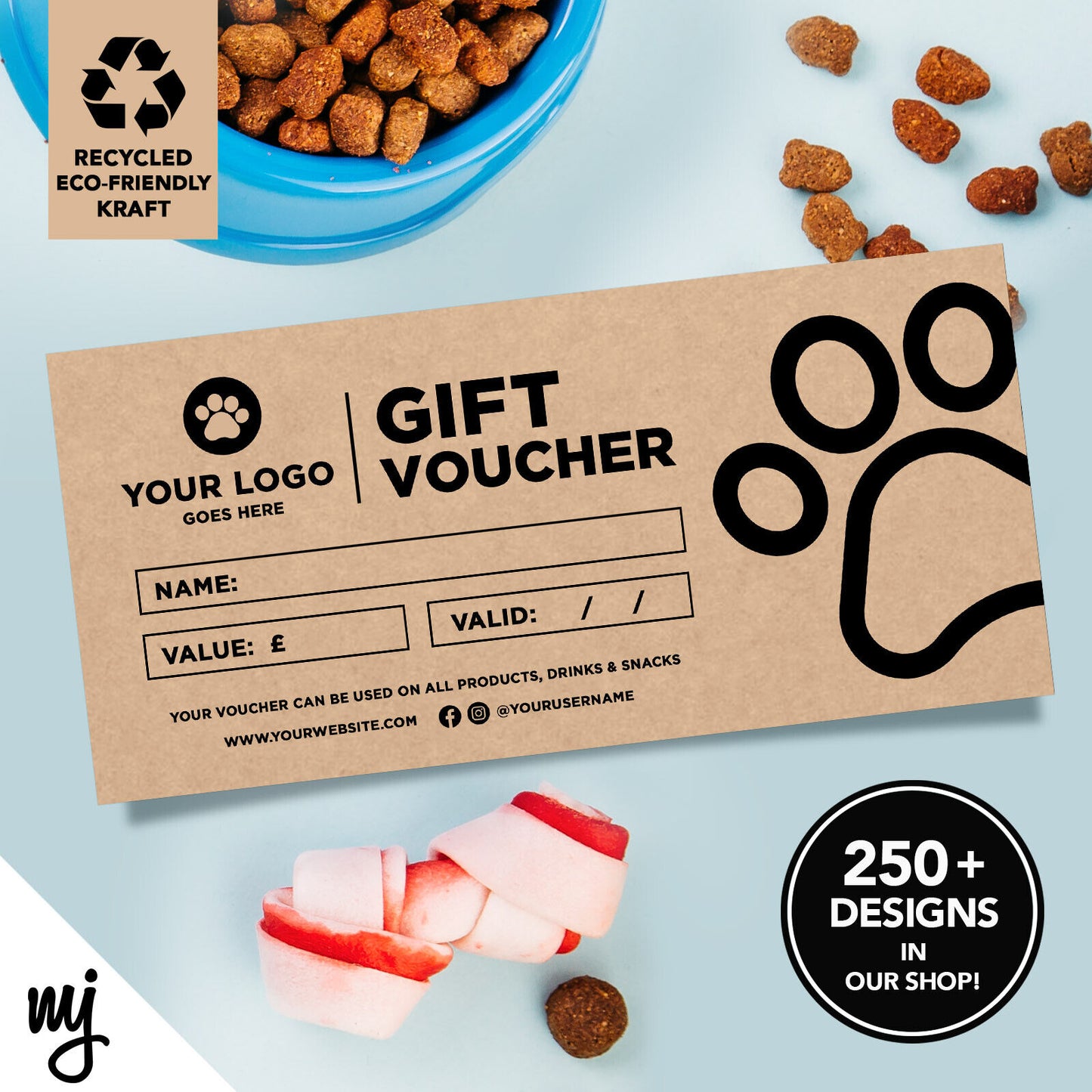 Custom Recyclable Kraft Gift Vouchers | Pet Shop Supplies Dog Cat Sitting 03