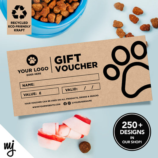 Custom Recyclable Kraft Gift Vouchers | Pet Shop Supplies Dog Cat Sitting 03
