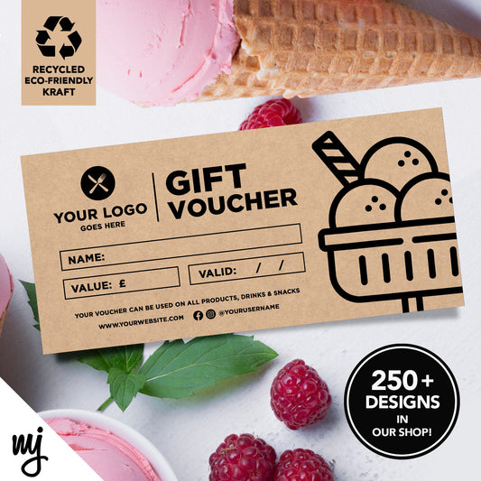 Custom Recyclable Kraft Gift Vouchers | Ice Cream Van Desserts Pudding 03