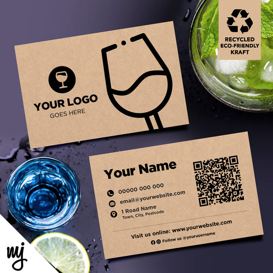 Kraft Business Cards Eco Recyclable | Wine Bar Pub Restaurant Food Drink 01