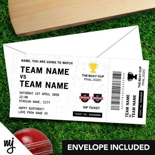 Personalised Mock Cricket Ticket Gift