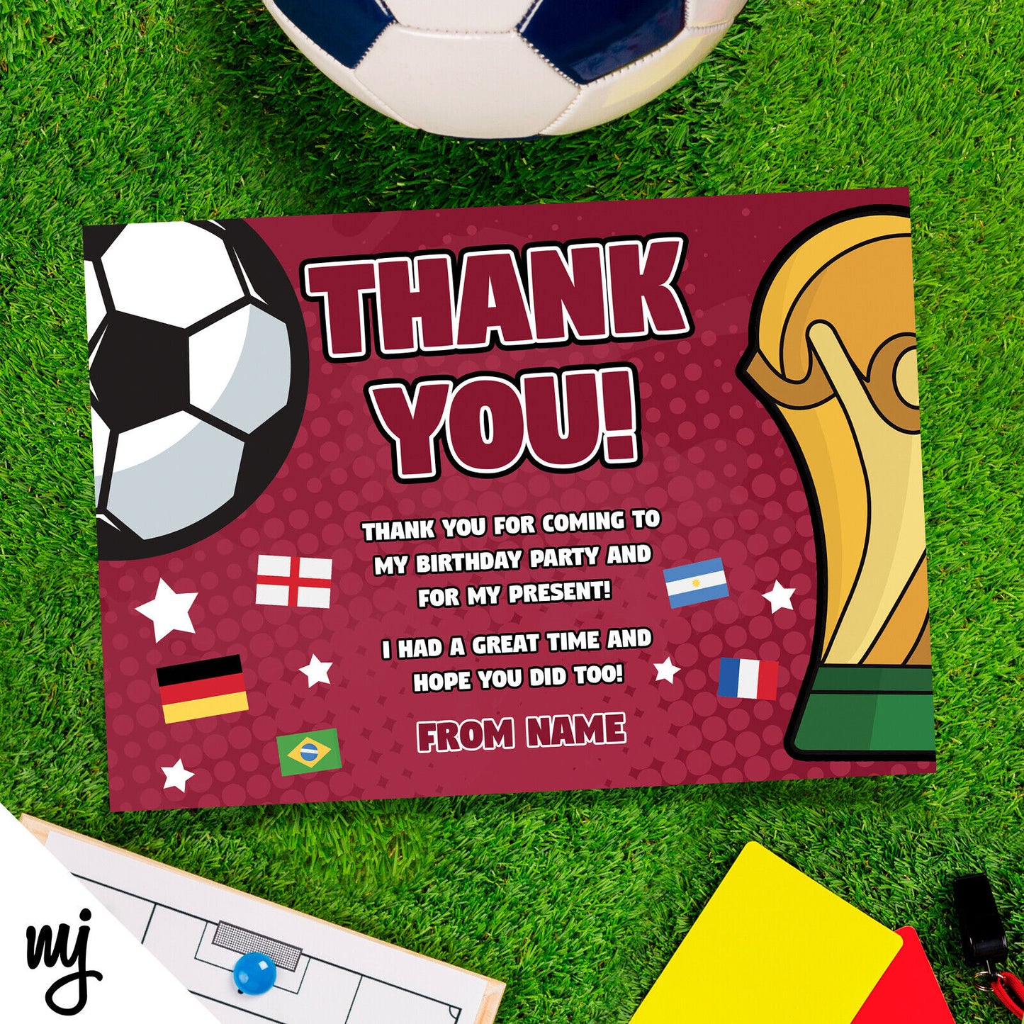 Personalised World Cup Football Birthday Party Invitations & Thank You Cards