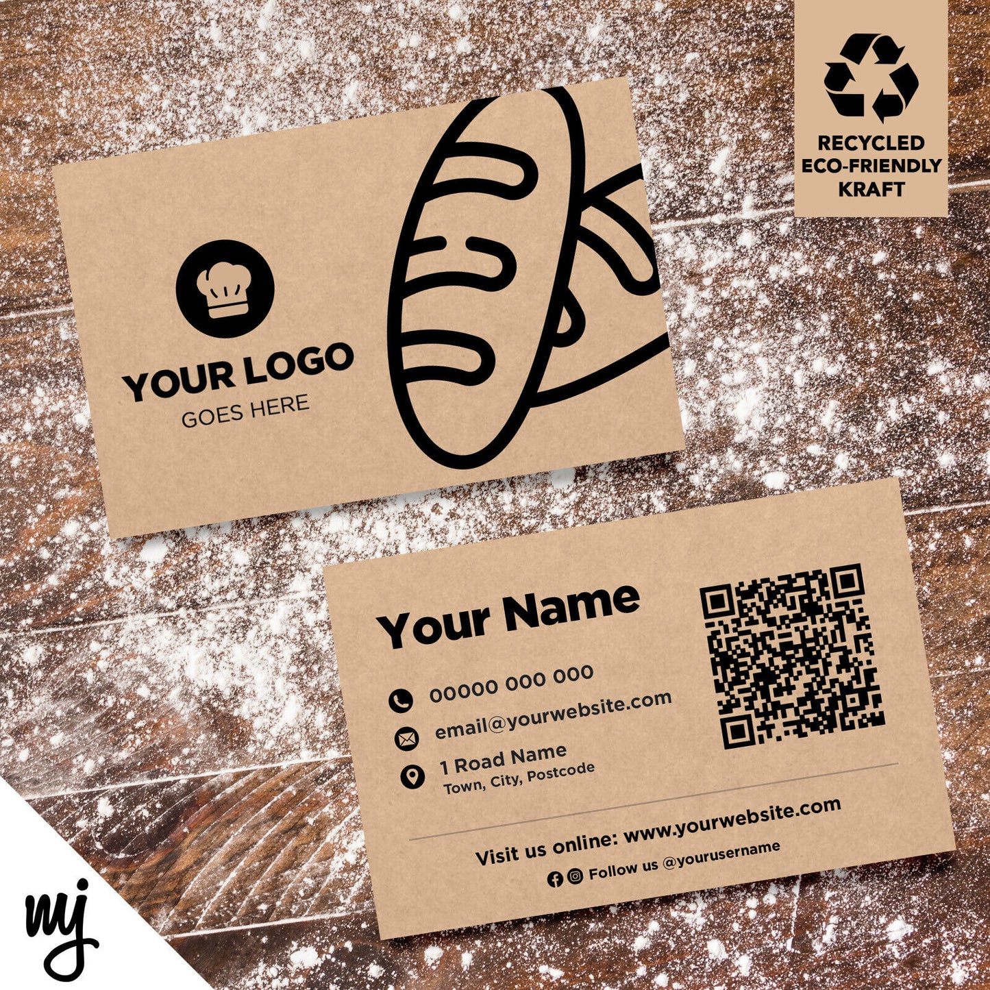 Kraft Business Cards Eco Recyclable | Bakery Cake Bread Shop Food Cafe 02